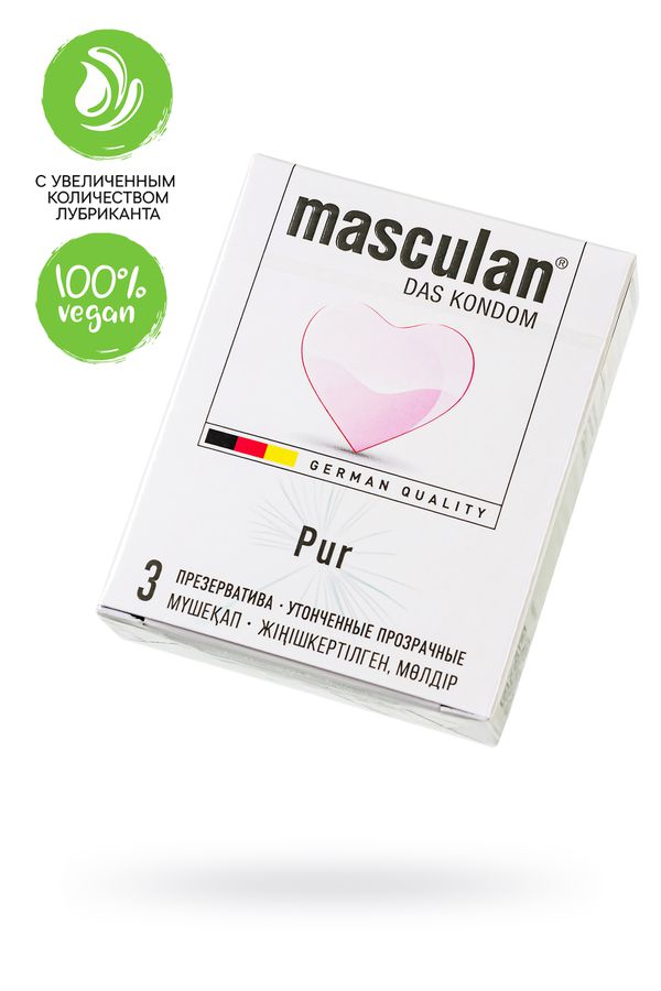 Презервативы Masculan Pur, Ультратонкие с увеличенным количеством смазки, 18,5 см, Ø 5,3, 3 шт. (арт.323)