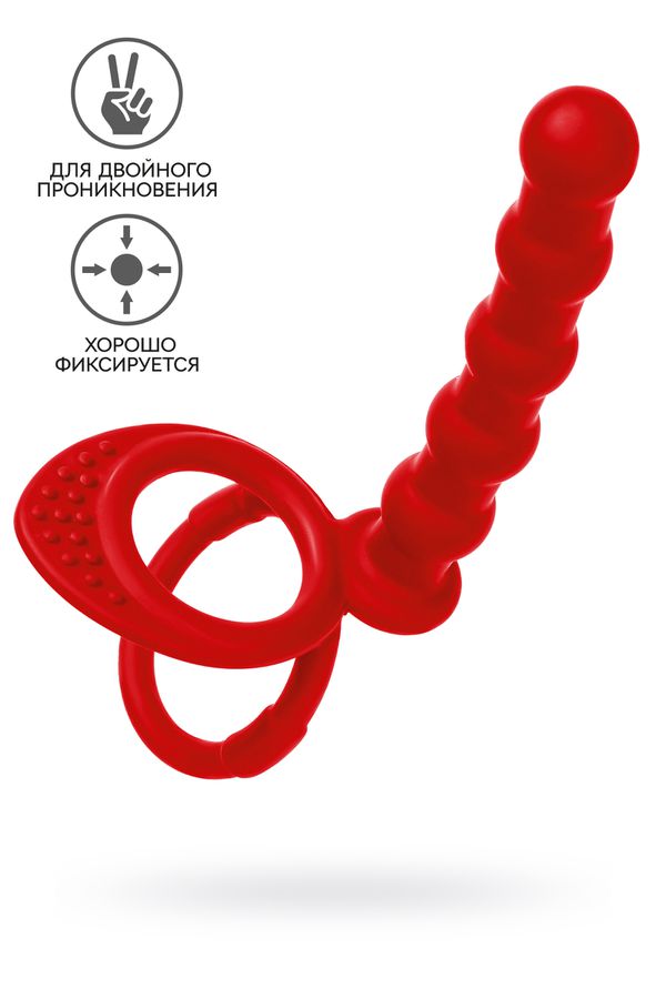 Насадка на пенис для двойного проникновения Black&Red by Toyfa, силикон, красная, 19,5 см, Ø 2,3 см (арт. 901413-9)