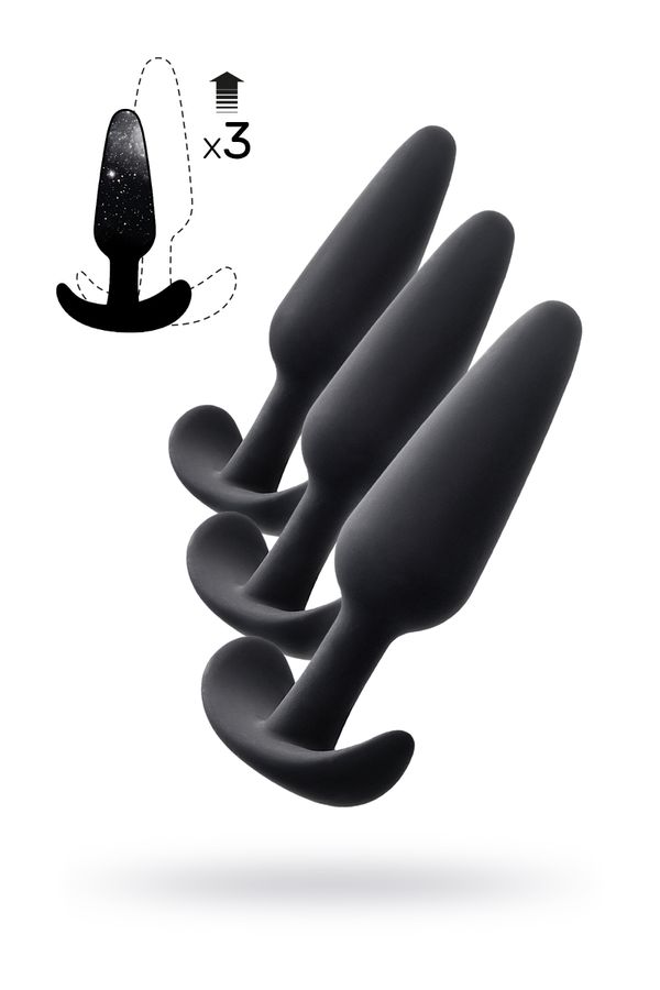 Набор анальных втулок Toyfa POPO Pleasure Eridani, силикон, черный, 3 шт, Ø 2,2 - 3,2 см, (арт. 731432)