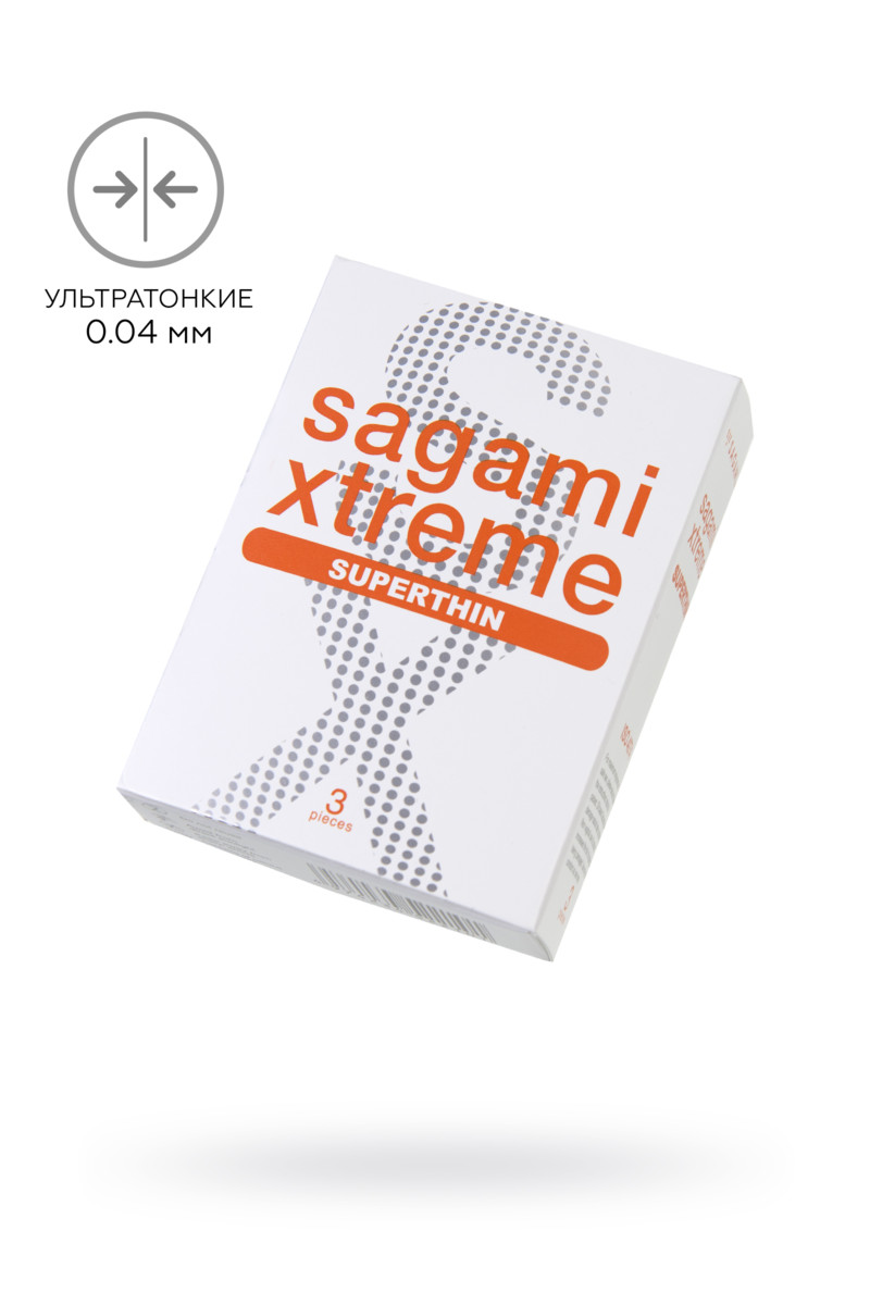 Презервативы Sagami, xtreme, 0.04, латекс, 19 см, 5,2 см, 3 шт. (арт. 143146)