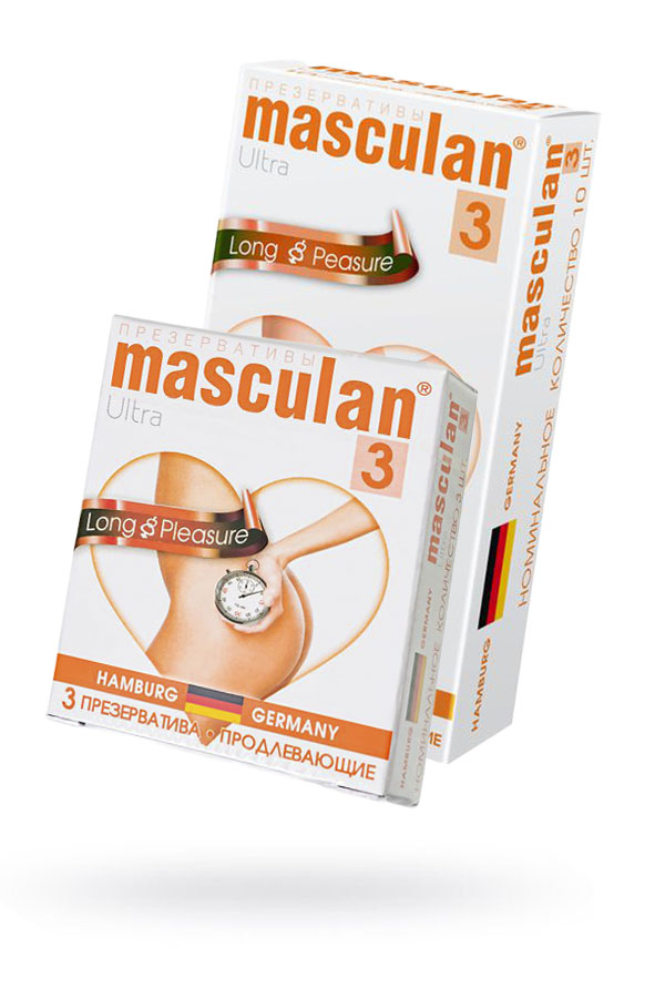 Презервативы Masculan, ultra 3, латекс, кольца, точечные, анестетик (Long Pleasure)