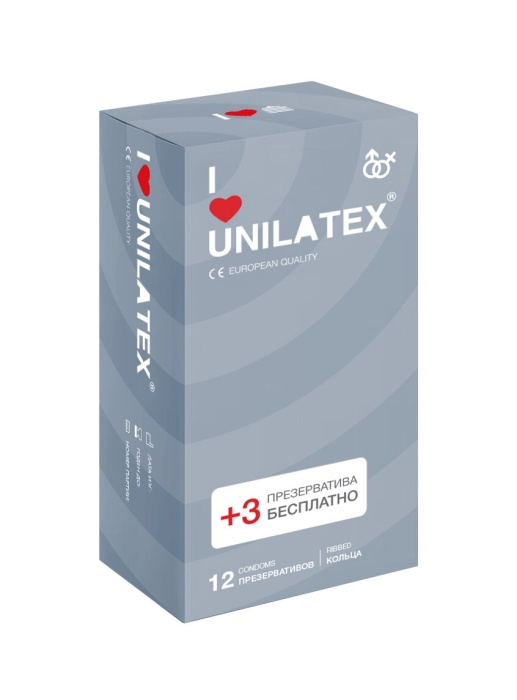 Презервативы Unilatex Ribbed, 19 см, Ø 5,4, 12 шт + 3 шт Бесплатно (арт. 3021Un)