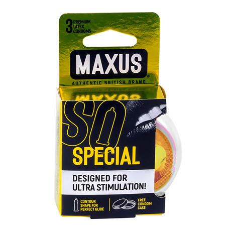 Презервативы Maxus Special точечно-ребристые, латекс, 18 см, Ø 5,3, 3 шт, пластиковый кейс (арт. 0901-010)