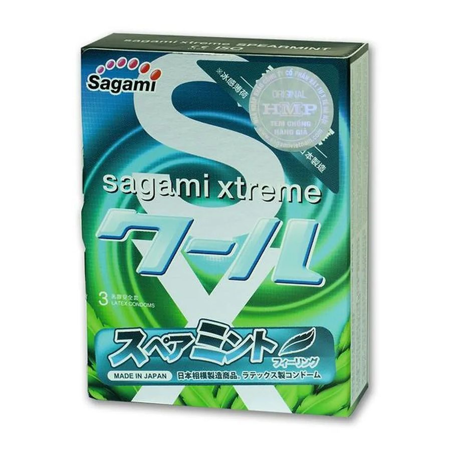 Презервативы Sagami Xtreme Mint, с ароматом мяты, латекс, 19 см, 5,2 см, 3 шт. (арт. 150580)