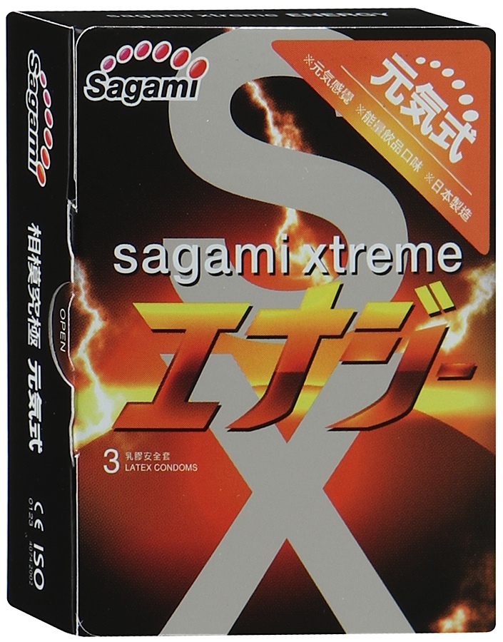 Презервативы Sagami Xtreme Energy, с ароматом энергетического напитка, латекс, 19 см, 5,2 см, 3 шт. (арт. 143154)