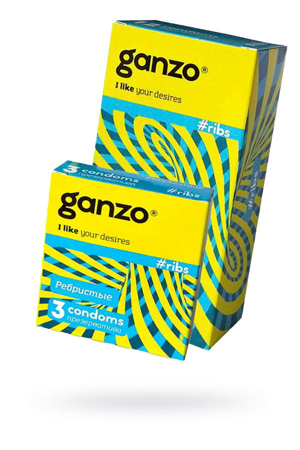 Презервативы Ganzo Ribs, с ребристой поверхностью, латекс, 18 см, Ø 5,2