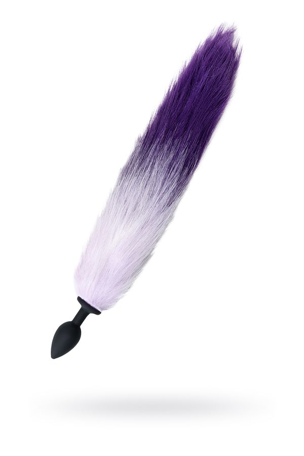 Анальная втулка с бело-фиолетовым хвостом POPO Pleasure by Toyfa, M, силикон, черная, 45 см, Ø 3,3 см (арт. 731444)