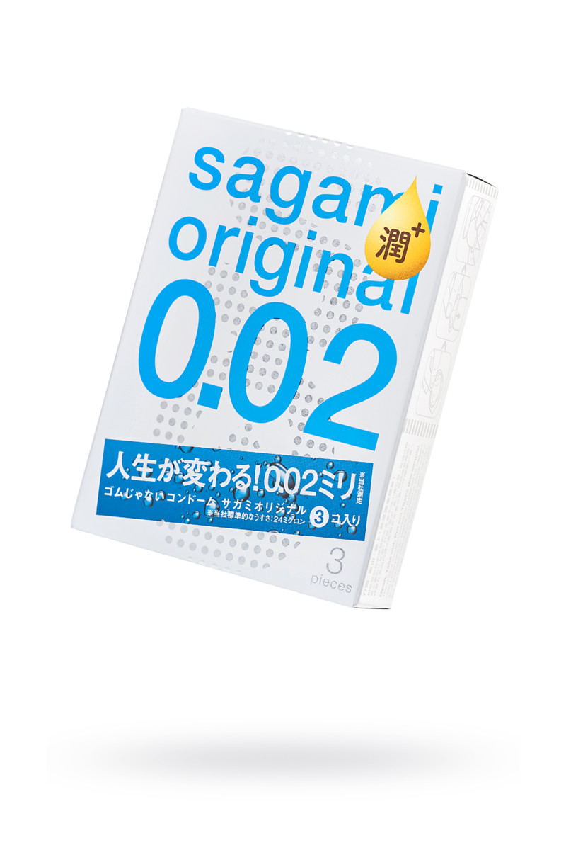 Презервативы Sagami, original 0.02, extra lub, полиуретан, 19 см, 5,8 см, 3 шт (арт. 143256)
