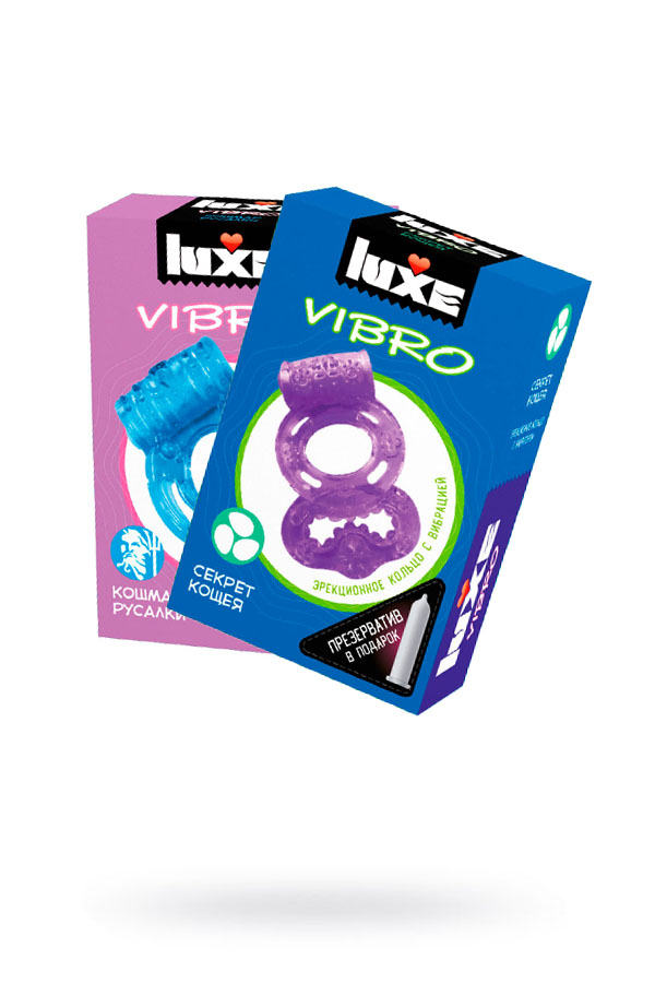 Виброкольцо Luxe Vibro + презерватив 1 шт, Ø 3,3 см (цвета в ассортименте)