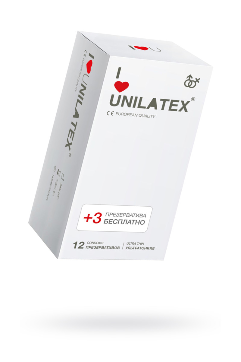 Презервативы Unilatex, ultrathin, латекс, ультратонкие, 19 см,  Ø 5,4 см, 12 шт + 3 шт Бесплатно (арт. 3015)