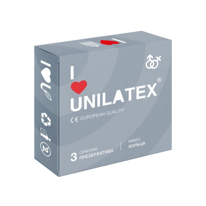 Презервативы Unilatex Ribbed, 19 см, Ø 5,4, 3 шт (арт. 3018Un)