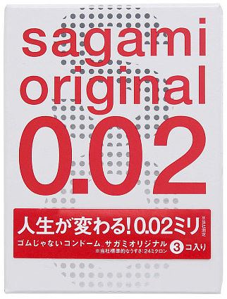 Презервативы Sagami, original 0.02, полиуретан, 19 см, 5,8 см, 3 шт (арт. 143242)
