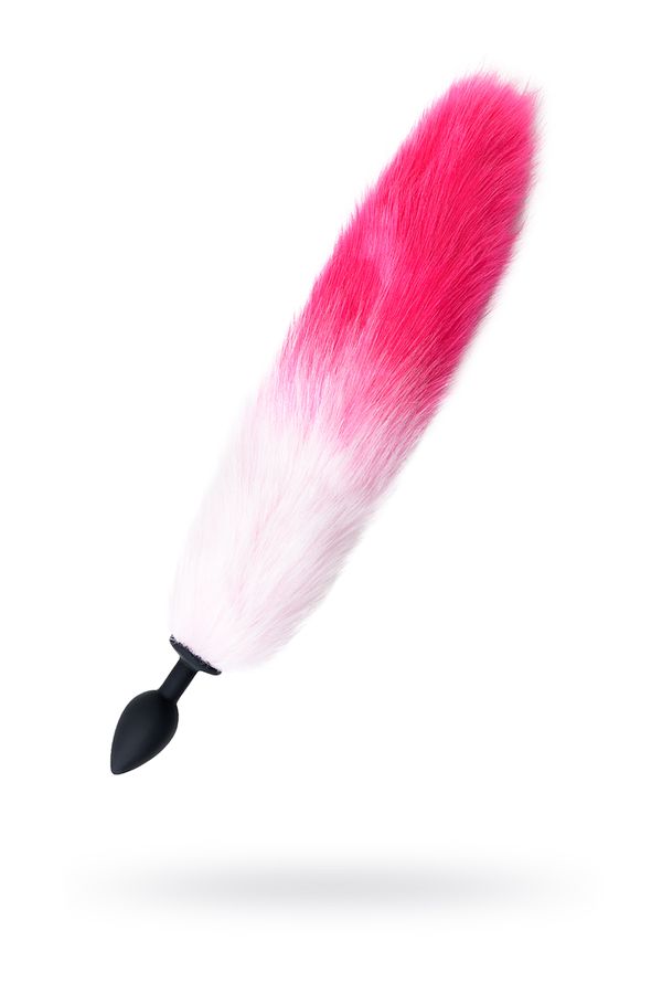 Анальная втулка с бело-розовым хвостом POPO Pleasure by Toyfa, M, силикон, черная, 45 см, Ø 2,5 см (арт. 731446)
