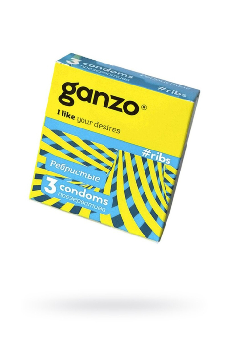 Презервативы Ganzo Ribs, с ребристой поверхностью, латекс, 18 см, Ø 5,2, 3 шт., арт. 0701-009