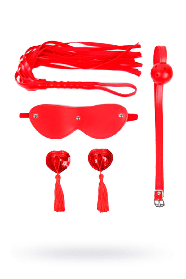 Набор (маска, кляп, пэстисы, плётка), красный (арт. NTB-80609)
