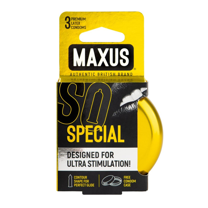 Презервативы  Maxus Special точечно-ребристые, латекс, 18 см, Ø 5,3, 3 шт, металлический  кейс (арт. 0901-006)