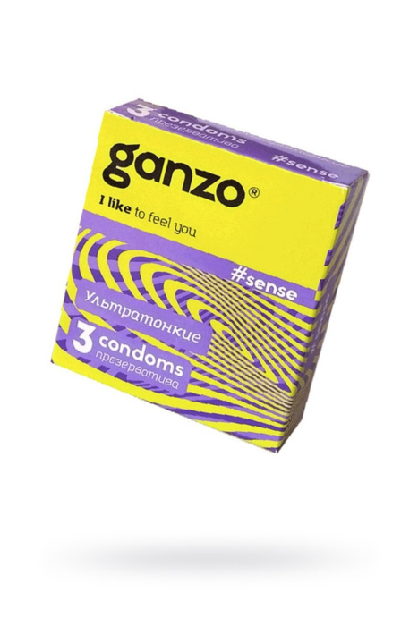 Презервативы Ganzo Sense, тонкие, латекс, 18 см, Ø 5,2, 3 шт.