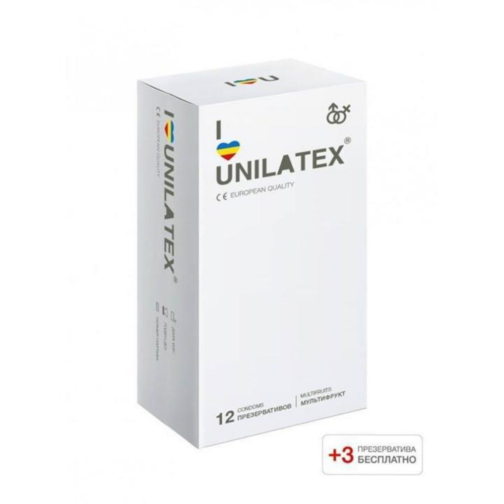 Unilatex Multifruits презервативы гладкие фруктовые 19 см, Ø 5,4, 12 шт + 3 шт Бесплатно (арт. 3014)