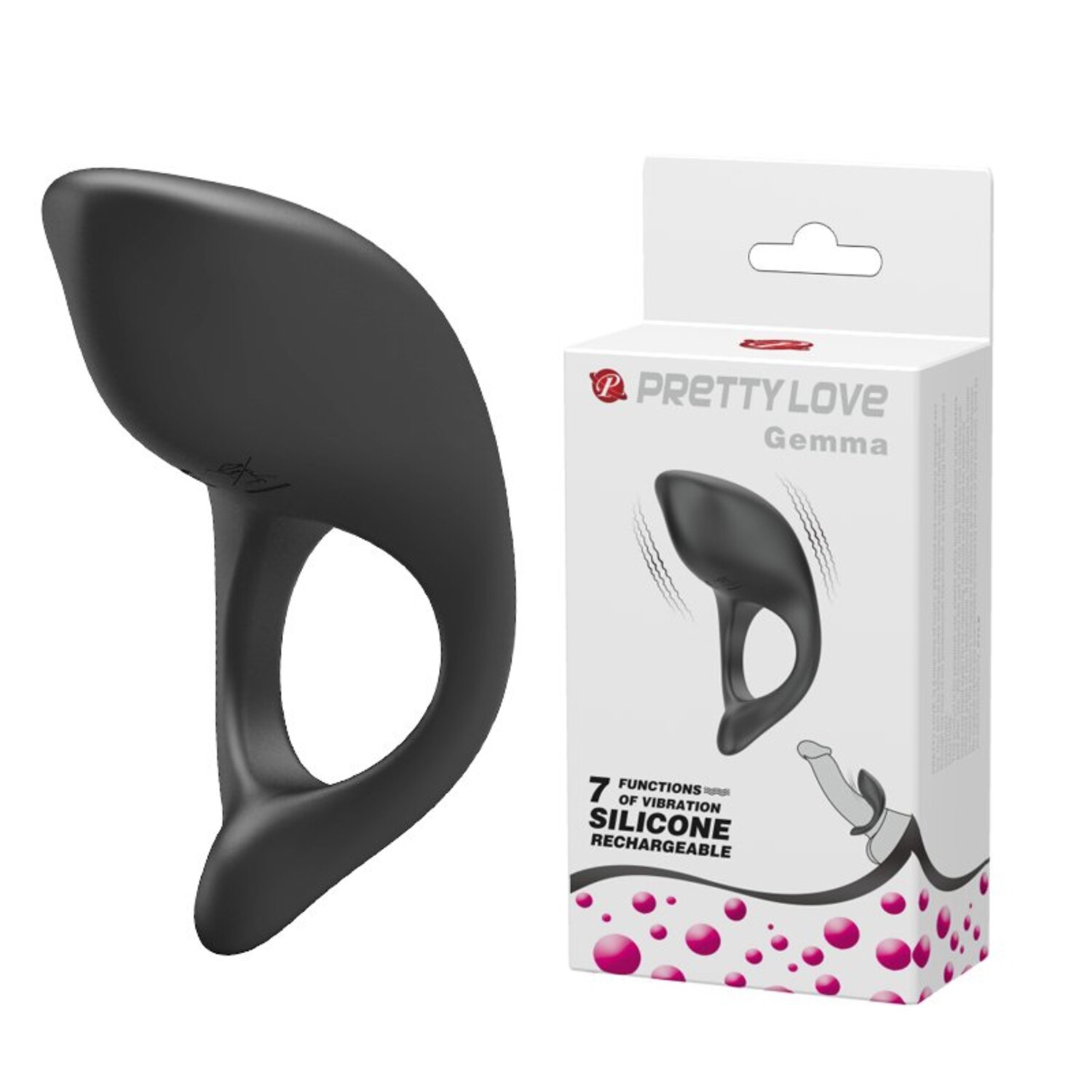 Перезаряжаемое эрекционное виброкольцо с клиторальным стимулятором PrettyLove Gemma