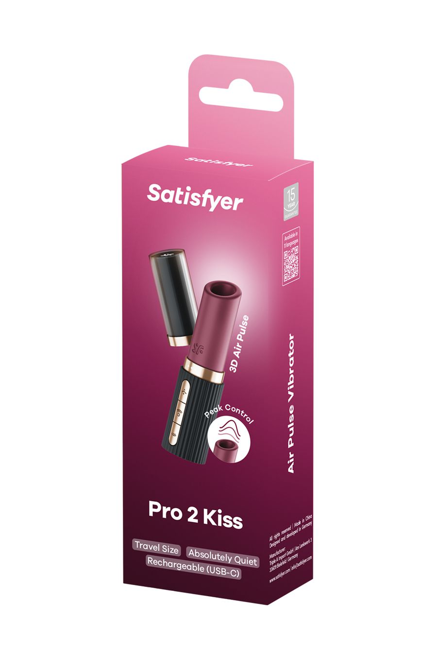 Мини-вибратор с 3D пульсацией в виде помады Satisfyer Deep Kiss с USB-C зарядкой, чёрный, 11,4 см (арт. 4083247)