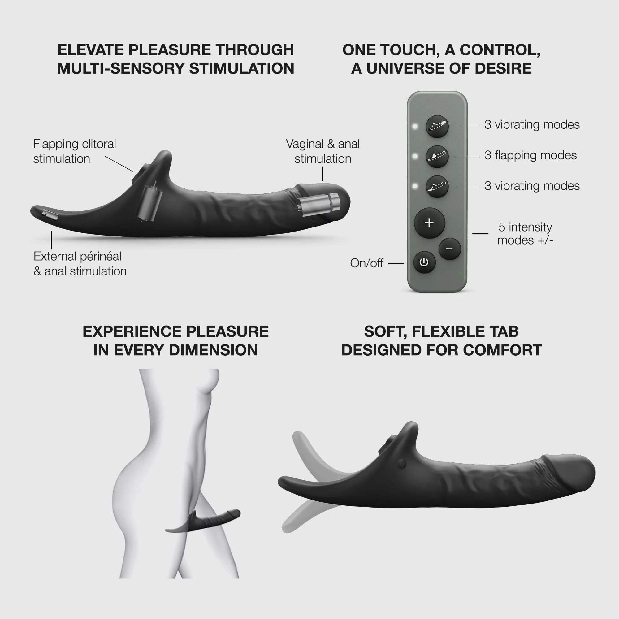 Фаллоимитатор Strap-on-me MULTI ORGASM REALISTIC DILDO с стимуляцией клитора и вибрацией L, черный