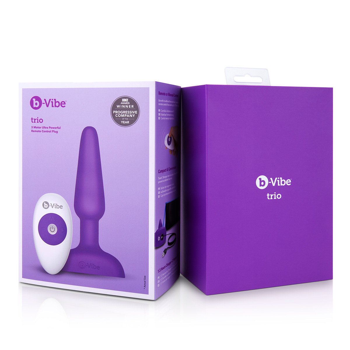 Анальная премиум-пробка с 3 моторами B-Vibe Trio Plug PURPLE