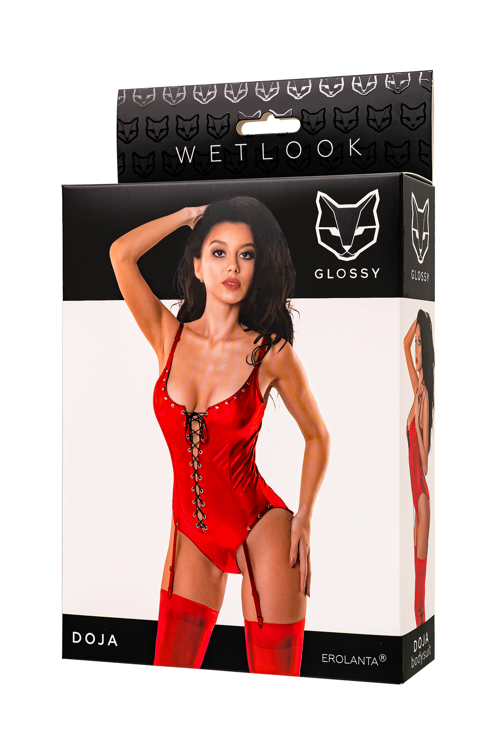 Боди Glossy Doja из материала Wetlook, красный, M