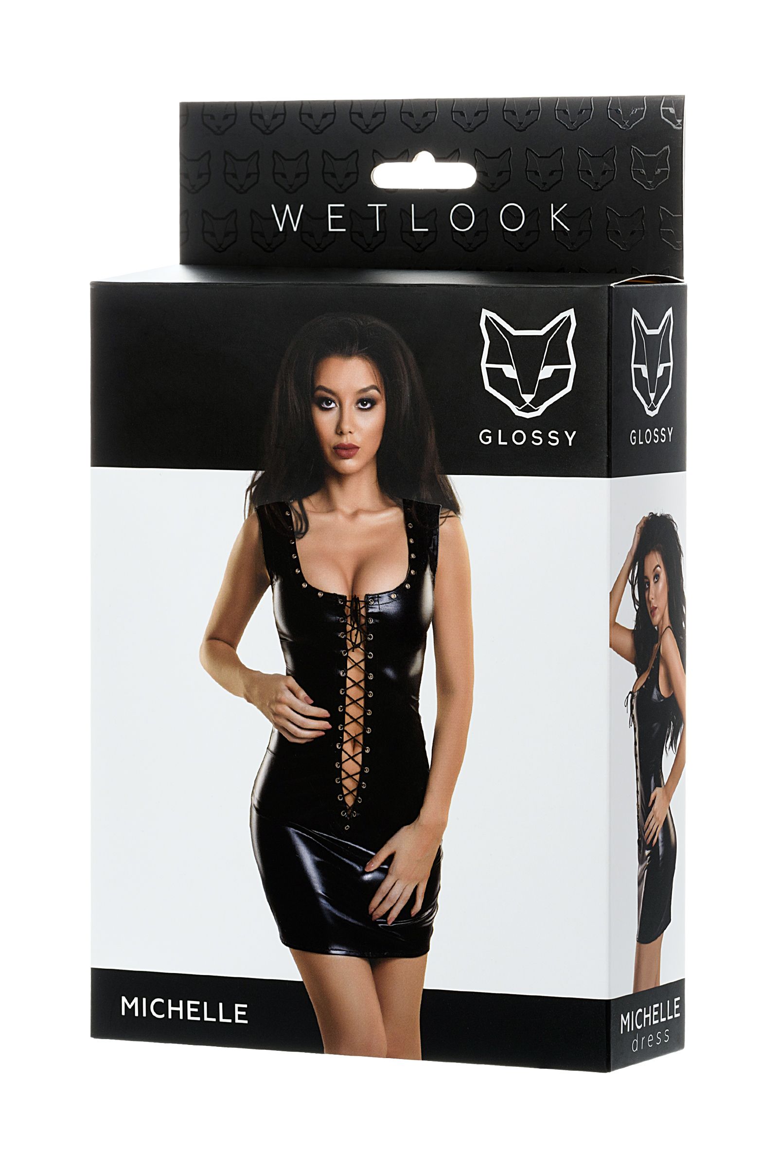 Платье Glossy MICHELLE из материала Wetlook с заклепками, черный, L