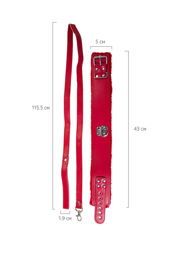 Ошейник с поводком TOYFA, PU кожа, красный, 43 см (арт. 886105)