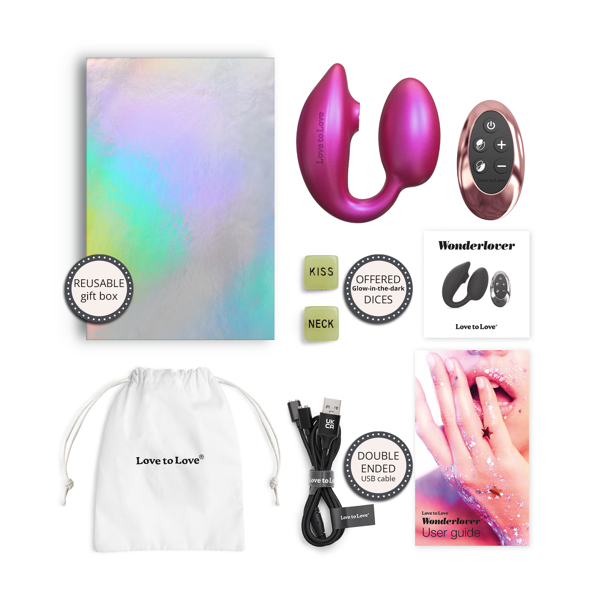 Cтимулятор клитора и зоны G с пультом для пары Love to love WONDERLOVER - IRIDESCENT BERRY