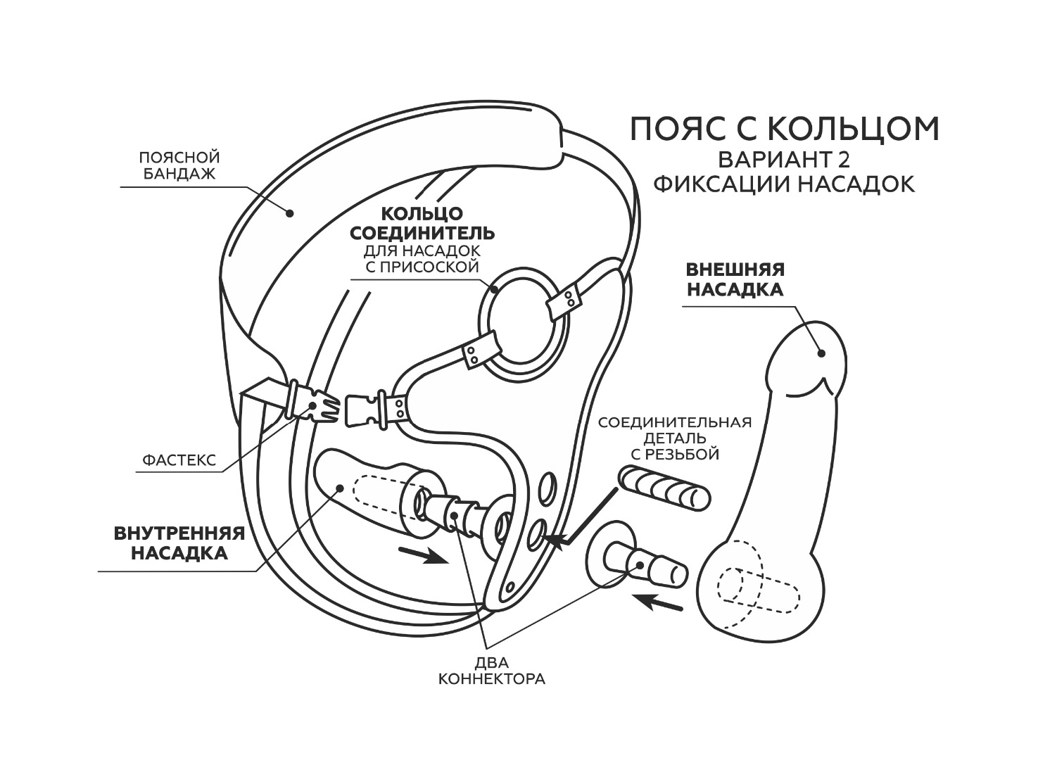 Пояс премиум класс (s) woman simplex с 3-мя насадками d 35 мм/ l 140 мм,  d 36 мм/l 135 мм и d 37 мм