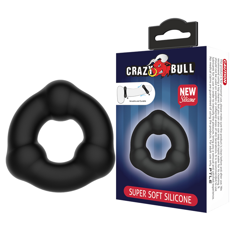 Эрекционное кольцо из мягкого силикона с 3-мя шариками Baile CrazyBull Super Soft Slilicon