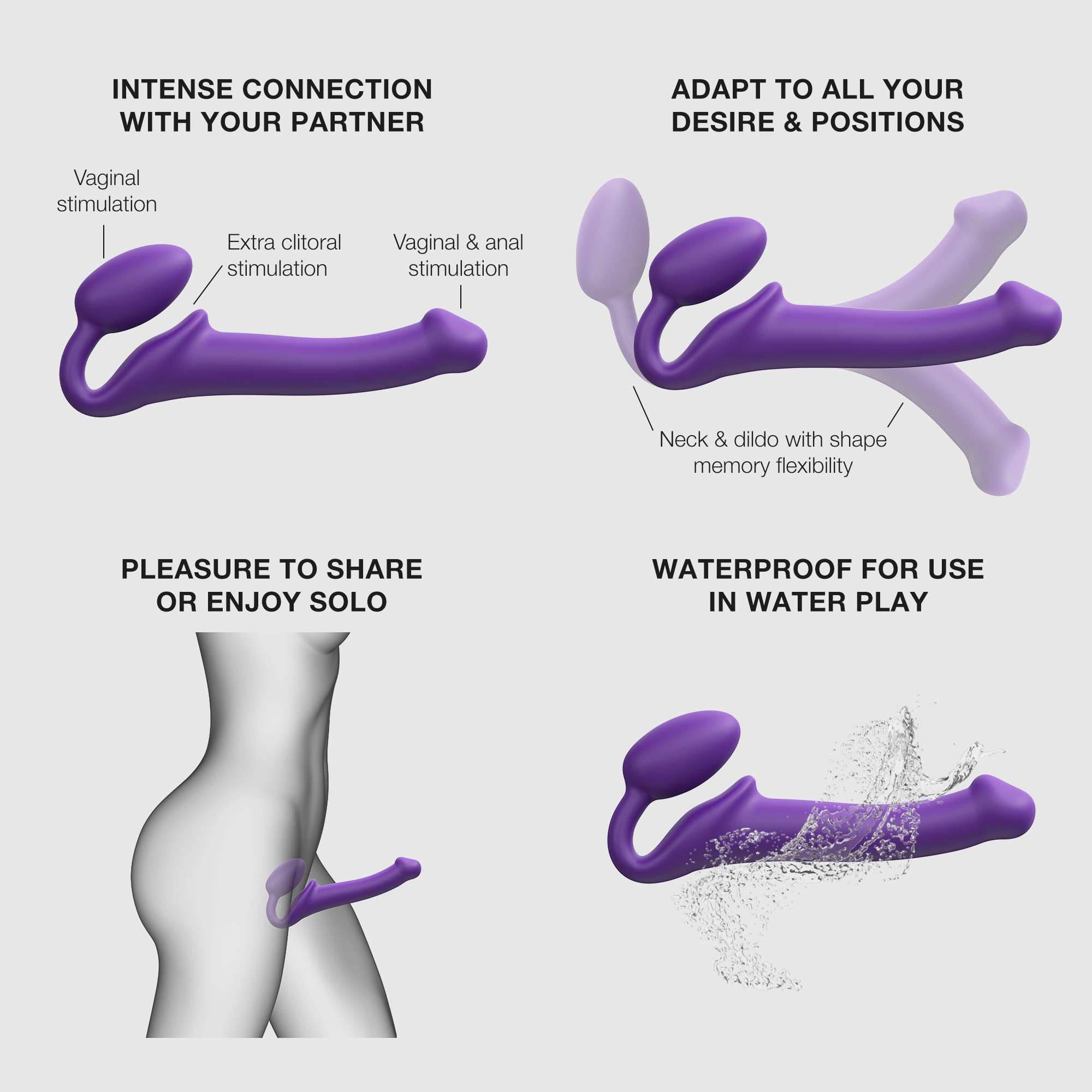 Гибкий страпон Strap-on-me Semi-Realiste, фиолетовый, M