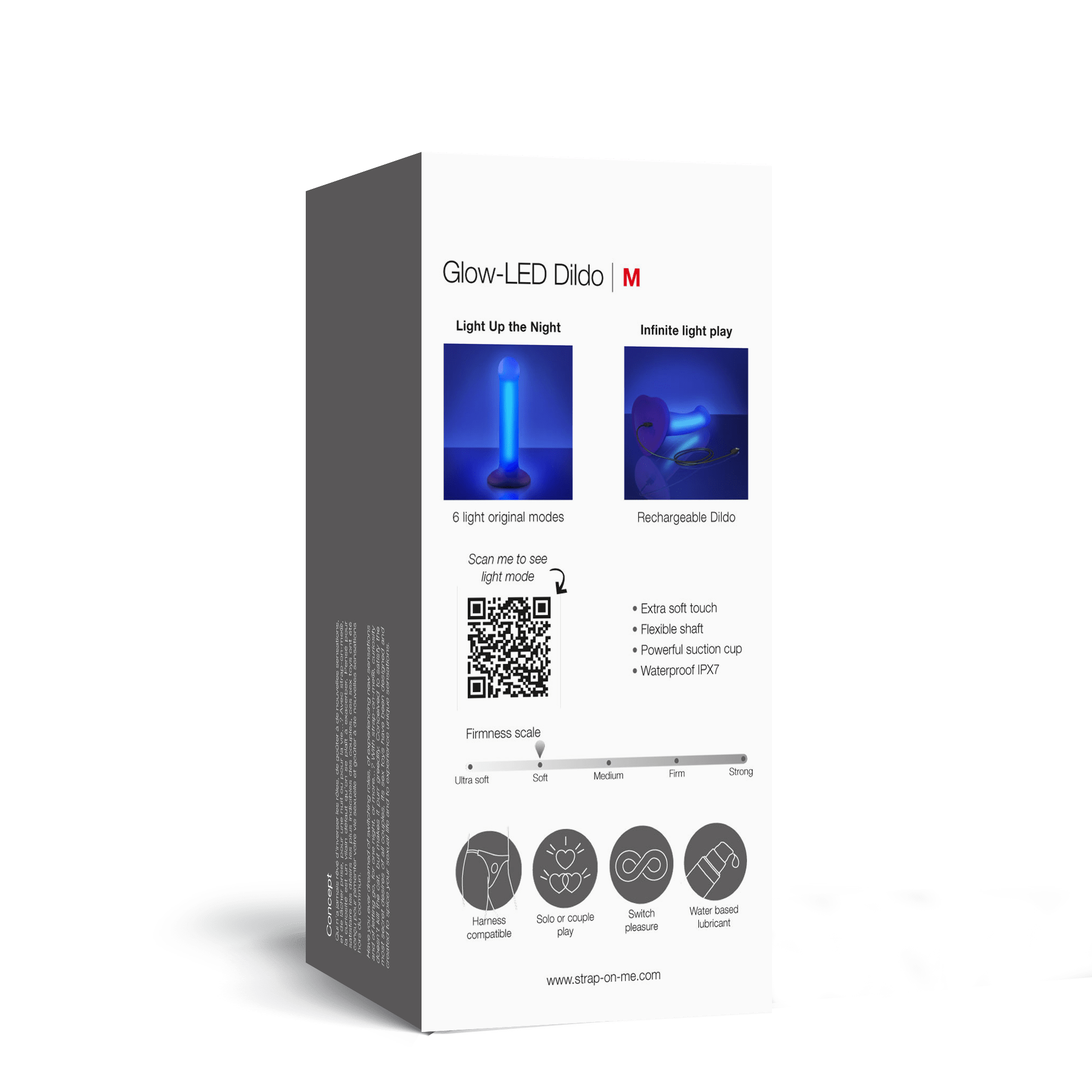 Светящийся фаллоимитатор Strap-on-me Glow-Led Dildo - M, фиолетовый