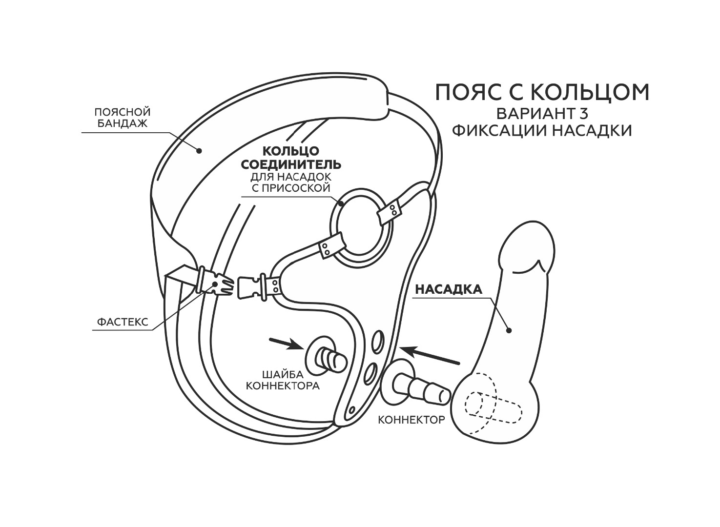 Пояс премиум класс (s) woman simplex с 3-мя насадками d 35 мм/ l 140 мм,  d 36 мм/l 135 мм и d 37 мм