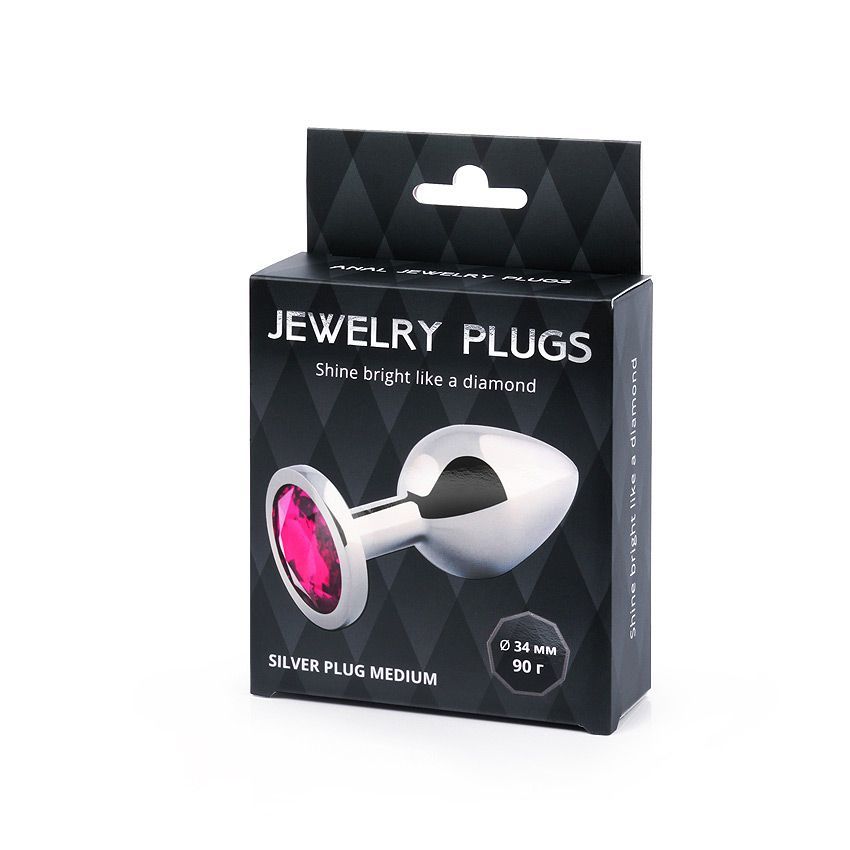 Silver plug medium (втулка анальная), l 82 мм, d 34 мм, вес 90г, цвет кристалла рубиновый, арт. sm-1