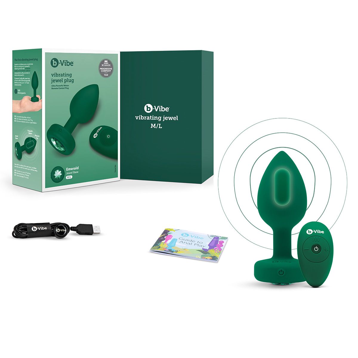 Вибрирующая втулка Vibrating Jewel Plug M/L зеленого цвета