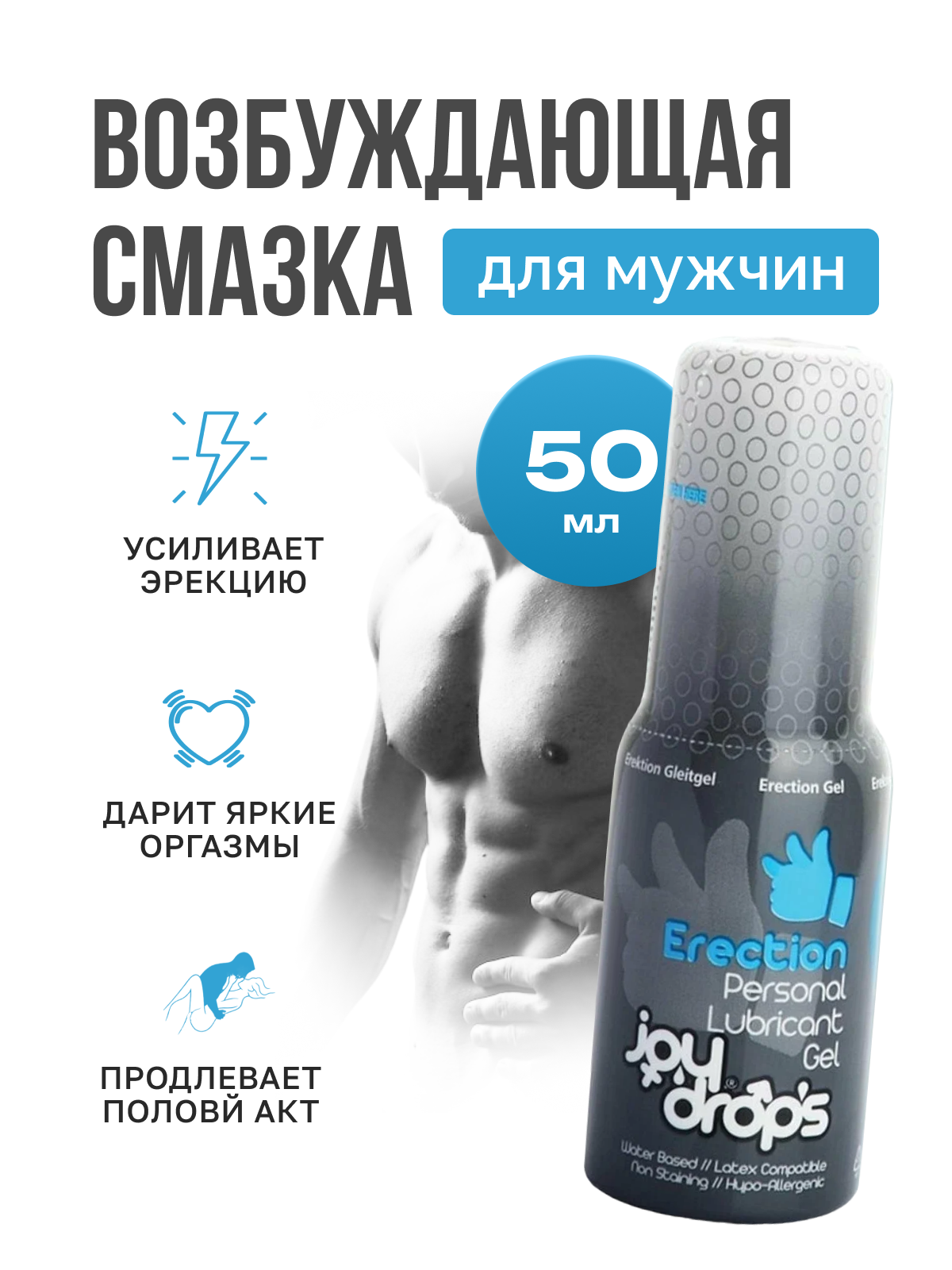 Смазка возбуждающая для мужчин Joydrops Erection, 50 мл