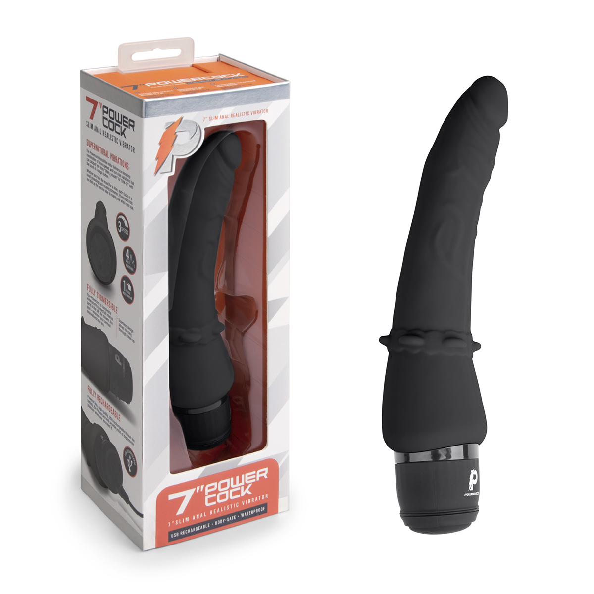 Тонкий анальный массажер 7" Slim Anal Realistic Vibrator черный