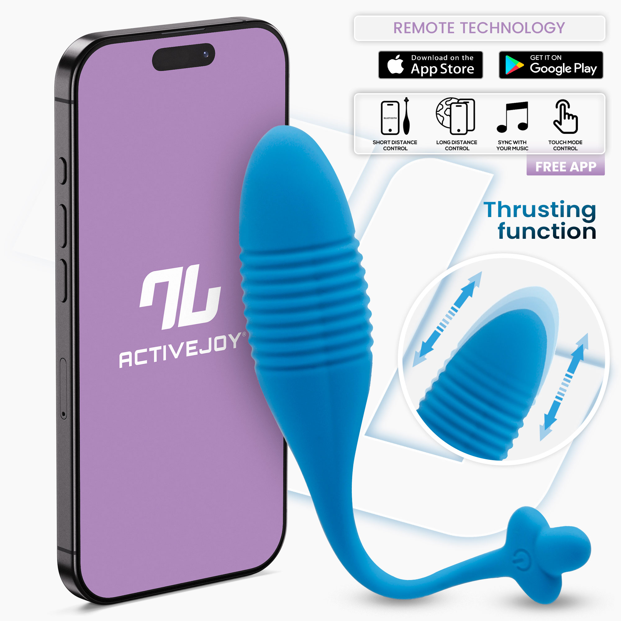 Интерактивное виброяйцо с поступательными движениями Thrusting Egg, синее