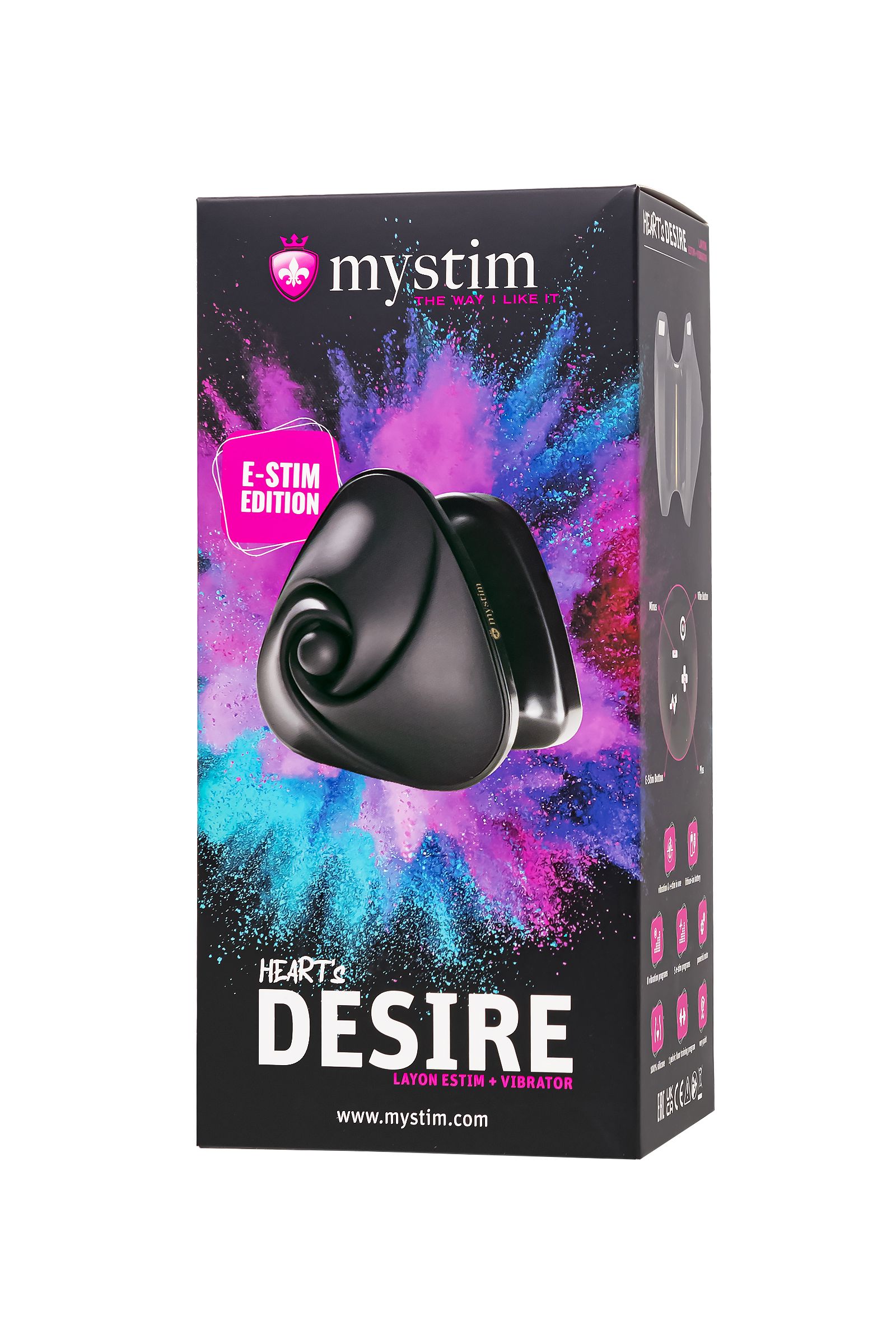 Вибратор Mystim Heart ́s Desire с электростимуляцией, силикон, черный, 6,7 см