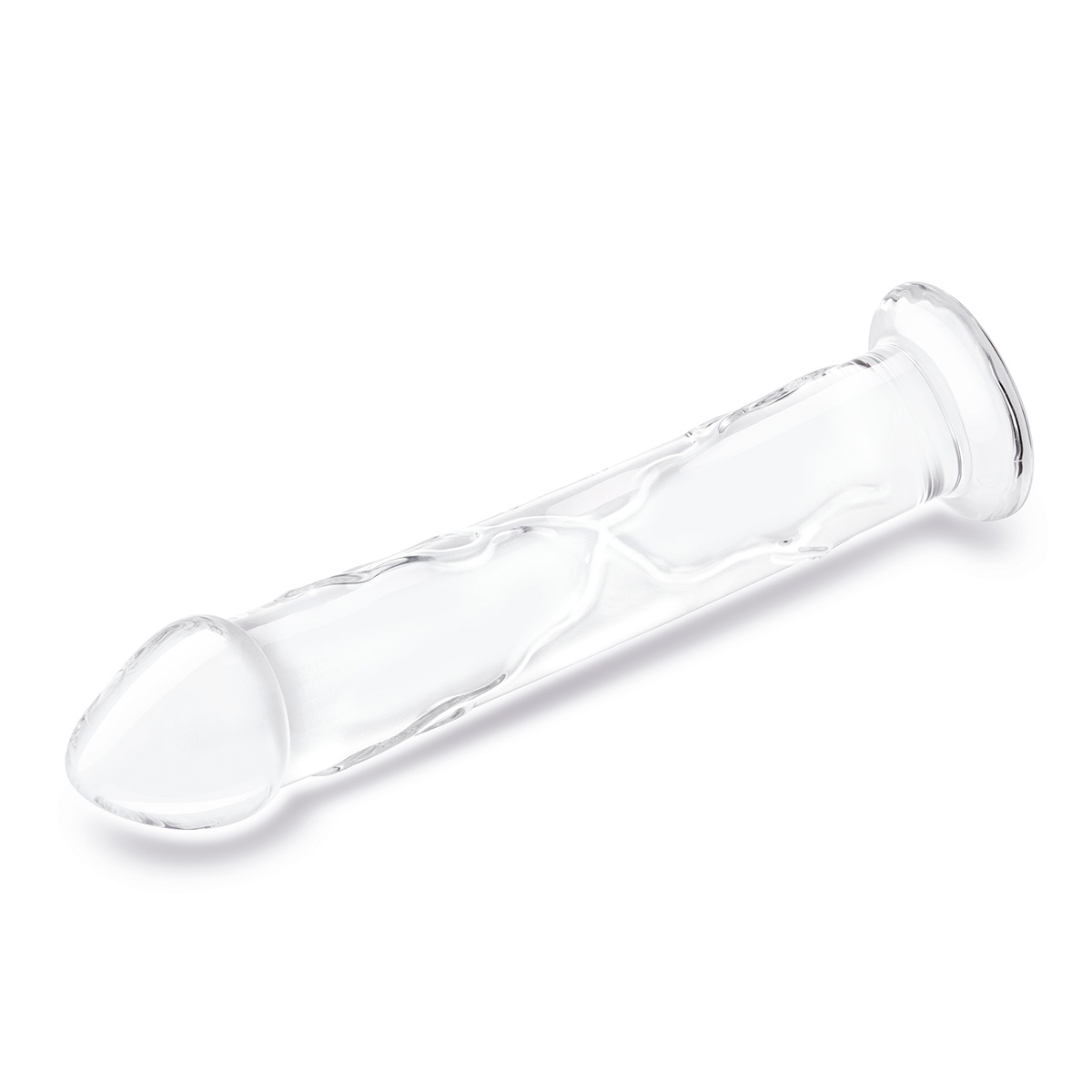 Рельефный большой стимулятор из стекла 12 in Glass Dildo With Veins & Flat Base