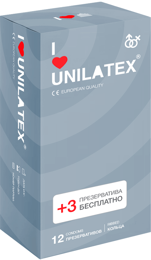 Презервативы ребристые Unilatex Ribbed 12+3 шт