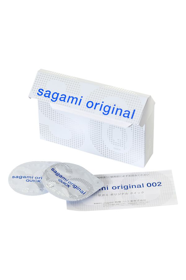 Презервативы Sagami, original 0.02 Quick, с лентой для быстрого надевания, полиуретан, ультратонкие, гладкие, 17 см, 5,5 см, 6 шт. (арт. 143143)