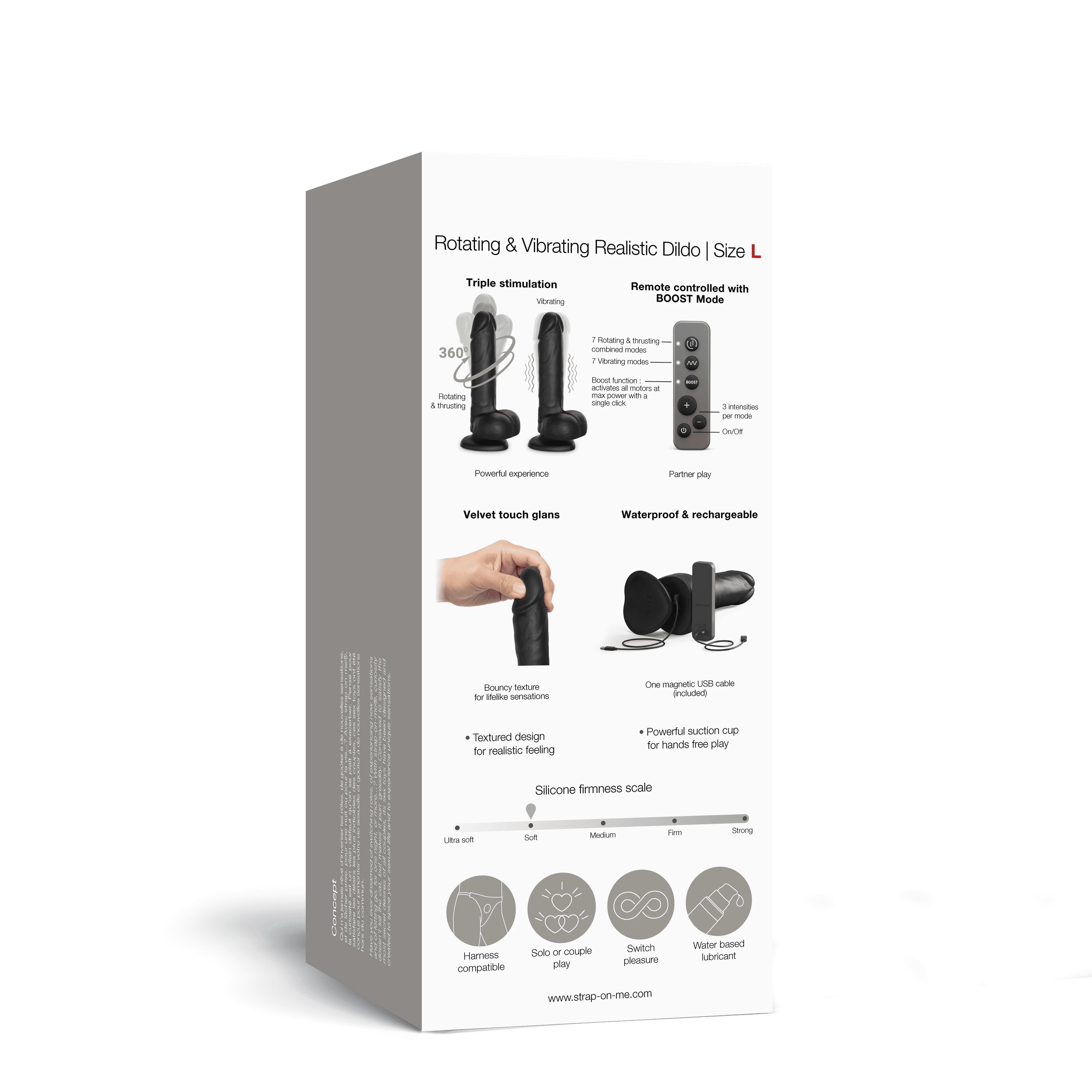 Фаллоимитатор Strap-on-me ROTATING & VIBRATING REALISTIC DILDO с вращением и вибрацией L, черный