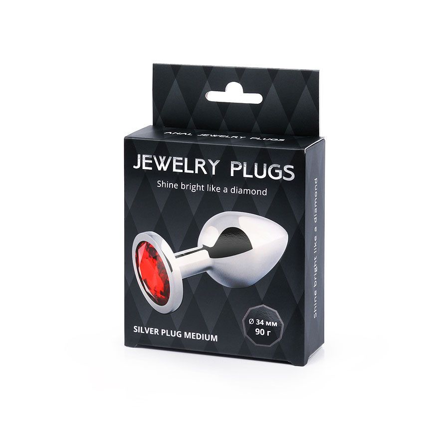 Silver plug medium (втулка анальная), l 82 мм, d 34 мм, вес 90г, цвет кристалла красный, арт. sm-16