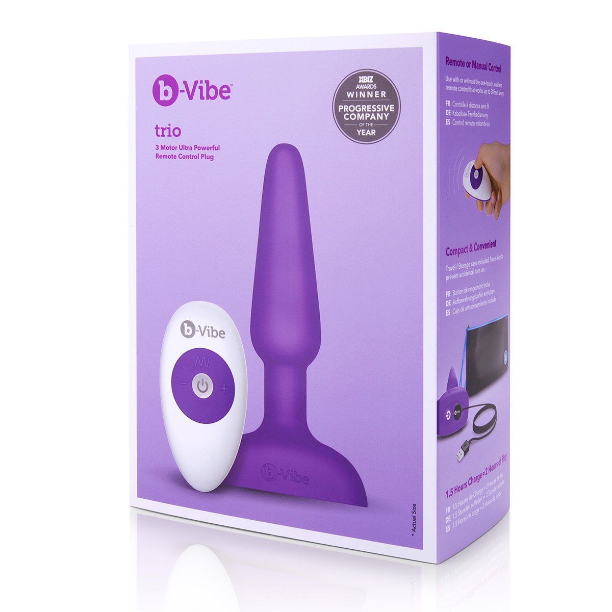 Анальная премиум-пробка с 3 моторами B-Vibe Trio Plug PURPLE