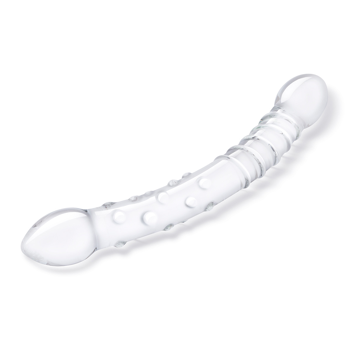 Фаллоимитатор двусторонний прозрачный текстурный 12 in Girthy Double Trouble Glass Dildo