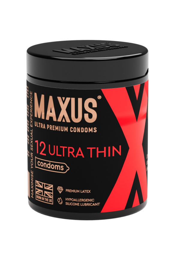 Презервативы Maxus Ultra thin, ультратонкие, латекс, 18 см, Ø 5,3, 12 шт, железный кейс в подарок (арт. 0901-054)