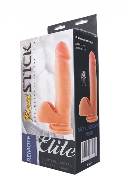 Реалистичный вибратор с пультом ДУ TOYFA RealStick Elite Vibro, TPR, телесный, 10 режимов вибрации, 17 см (арт. 987002)